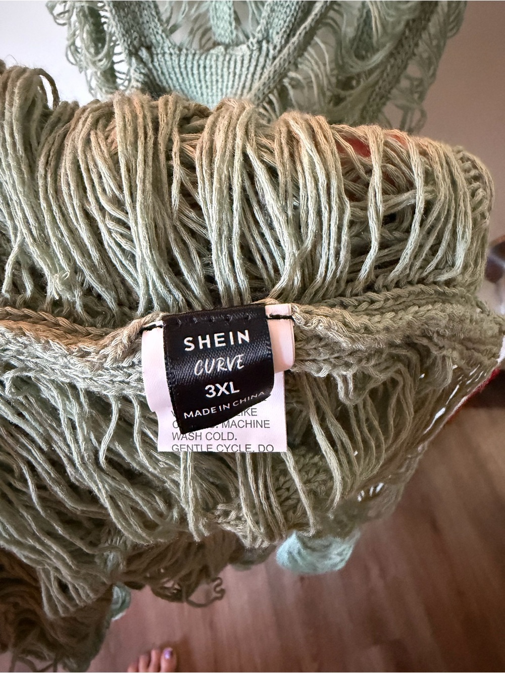 Open-Weave Fringe Cover-Up in Sage Green - Picture 3 of 4